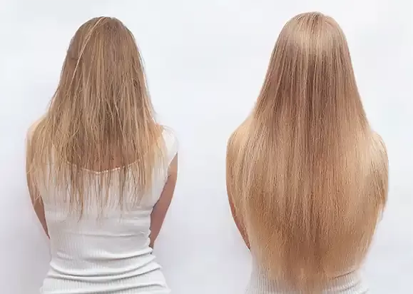 Before and after of added density on fine blonde hair