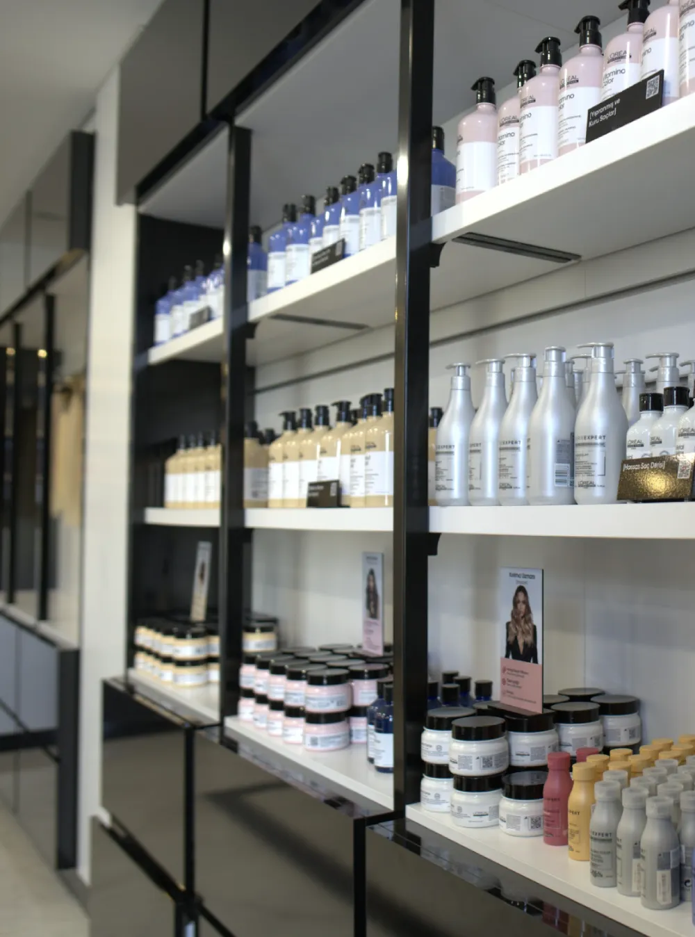 Professional hair care products on the salon shelves